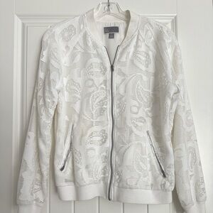White light embroidered cutout bomber jacket